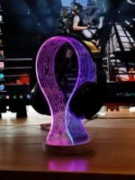 YuanDian Headphone Stand, Walnut Wood Headset Holder with Blue Pink LED Night Light for Gamers, Men, and Music Lovers - Perfect Desk Gift Idea - Image 4