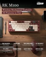 RK ROYAL KLUDGE M100 Wireless Mechanical Keyboard w/Screen & Dual Knobs, Tri-Mode Gasket Mount Gaming Keyboard with Number Pad, Hot Swappable Cream Switch, Red - Image 3