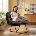 DUMOS PU Leather Foldable Chairs for Bedroom, Comfy Saucer Chair, Dorm & Gaming, Foldable Fashion Floor Chair with Back Support for Small Spaces,Black - Image 3