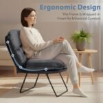 DUMOS PU Leather Foldable Chairs for Bedroom, Comfy Saucer Chair, Dorm & Gaming, Foldable Fashion Floor Chair with Back Support for Small Spaces,Black - Image 5