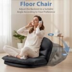DUMOS PU Leather Foldable Chairs for Bedroom, Comfy Saucer Chair, Dorm & Gaming, Foldable Fashion Floor Chair with Back Support for Small Spaces,Black - Image 6