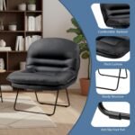 DUMOS PU Leather Foldable Chairs for Bedroom, Comfy Saucer Chair, Dorm & Gaming, Foldable Fashion Floor Chair with Back Support for Small Spaces,Black - Image 8