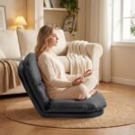 DUMOS PU Leather Foldable Chairs for Bedroom, Comfy Saucer Chair, Dorm & Gaming, Foldable Fashion Floor Chair with Back Support for Small Spaces,Black - Image 9