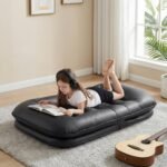 DUMOS PU Leather Foldable Chairs for Bedroom, Comfy Saucer Chair, Dorm & Gaming, Foldable Fashion Floor Chair with Back Support for Small Spaces,Black - Image 10