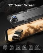 WOLFBOX G850 12" 4K Rear View Mirror Camera with 5.8GHz WiFi and Voice Control, Smart Mirror Dash Cam Front and Rear, Backup Camera with 1080P, Dash Cam with WDR, Includes 64GB Card & GPS - Image 3