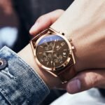 OLEVS Men's Casual Leather Watch, Big Face Chronograph Watch for Men, Fashion Easy to Read Dress Watch, Men's Waterproof Luminous Date Analog Watch, Gold/Black/White/Blue Dial - Image 3