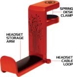 ENHANCE PC Gaming Headphone Holder - Desk Headphone Hanger Esports Headset Holder with Adjustable 360 Rotation, Under Desk Hook Clamp, Universal Fit - Built in Cable Clip Organizer - Red - Image 4