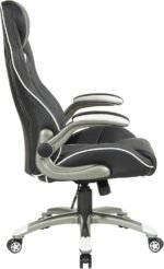 OSP Home Furnishings Xplorer 51 Ergonomic Adjustable High Back Gaming Chair with Lumbar Support and Padded Flip Arms, Black Faux Leather with White Trim - Image 8