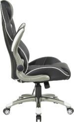 OSP Home Furnishings Xplorer 51 Ergonomic Adjustable High Back Gaming Chair with Lumbar Support and Padded Flip Arms, Black Faux Leather with White Trim - Image 9