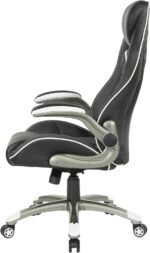 OSP Home Furnishings Xplorer 51 Ergonomic Adjustable High Back Gaming Chair with Lumbar Support and Padded Flip Arms, Black Faux Leather with White Trim - Image 10