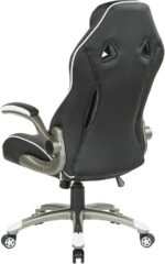 OSP Home Furnishings Xplorer 51 Ergonomic Adjustable High Back Gaming Chair with Lumbar Support and Padded Flip Arms, Black Faux Leather with White Trim - Image 11