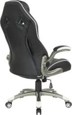 OSP Home Furnishings Xplorer 51 Ergonomic Adjustable High Back Gaming Chair with Lumbar Support and Padded Flip Arms, Black Faux Leather with White Trim - Image 13