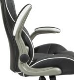 OSP Home Furnishings Xplorer 51 Ergonomic Adjustable High Back Gaming Chair with Lumbar Support and Padded Flip Arms, Black Faux Leather with White Trim - Image 14
