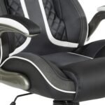 OSP Home Furnishings Xplorer 51 Ergonomic Adjustable High Back Gaming Chair with Lumbar Support and Padded Flip Arms, Black Faux Leather with White Trim - Image 15