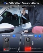 108dB Car Alarm System, Car Anti-Theft Vibration Sensor Alarm & Red Light, Wireless Remote Anti Theft Vehicle Device with Magnetic Install Design for RV, SUV, Truck - Image 4