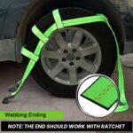 Tow Dolly Basket Straps with Flat Hook, 2 Pack Tow Dolly Strap Bonnet Net Fits 14"-19" Tires Wheels, 10,000 lbs Breaking Strength Heavy Duty Car Dolly Strap System, Waterproof Carrying Bag (Green) - Image 5
