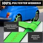 Tow Dolly Basket Straps with Flat Hook, 2 Pack Tow Dolly Strap Bonnet Net Fits 14"-19" Tires Wheels, 10,000 lbs Breaking Strength Heavy Duty Car Dolly Strap System, Waterproof Carrying Bag (Green) - Image 8