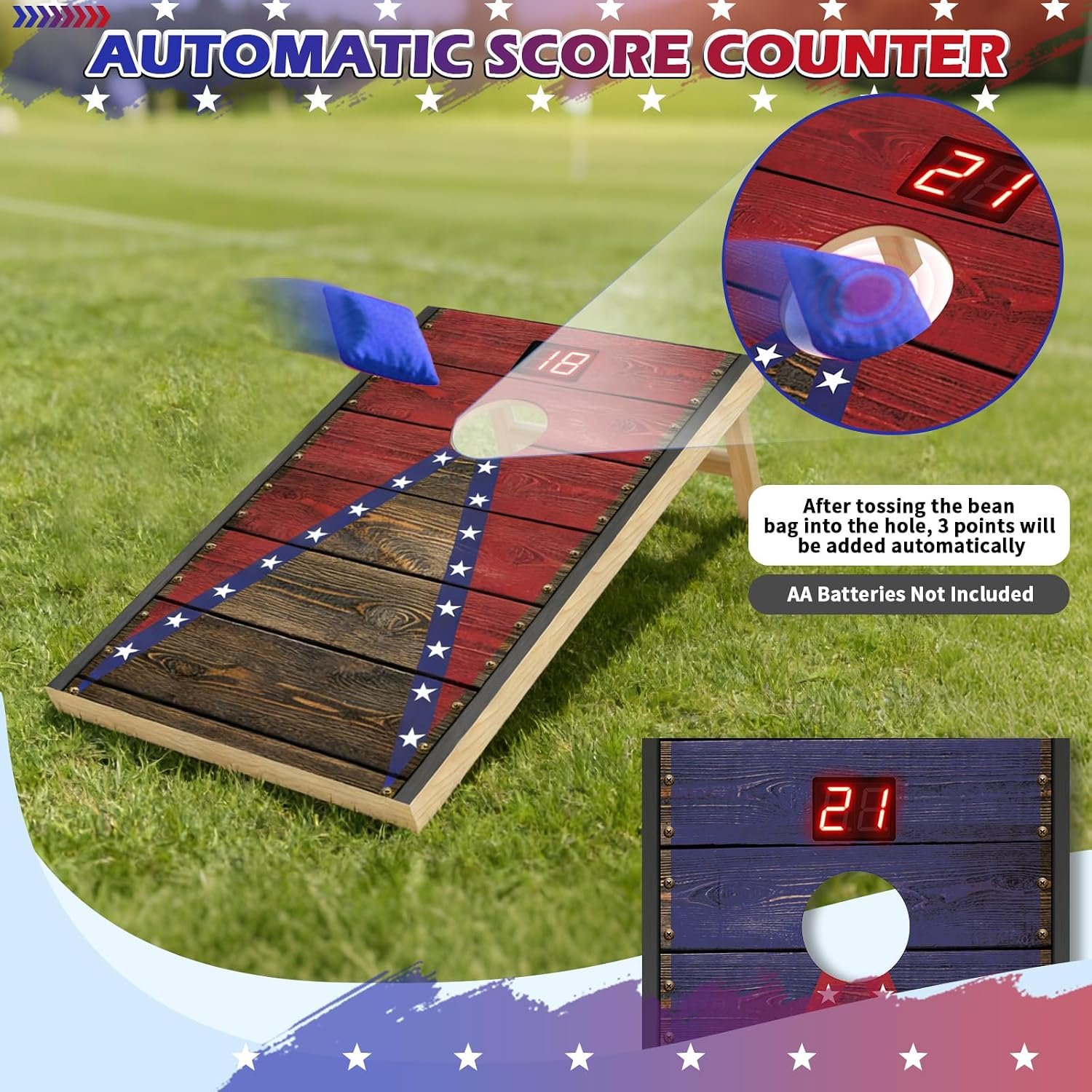 Electronic Cornhole Board Set 4x2ft 3x2ft 2x1ft, Automatic Scoring Corn Hole Games for Adults & Kids, Wooden Portable Cornhole Set with 8 Bean Bags & Carrying Bag for Outdoor, Tailgate, Party - Image 3