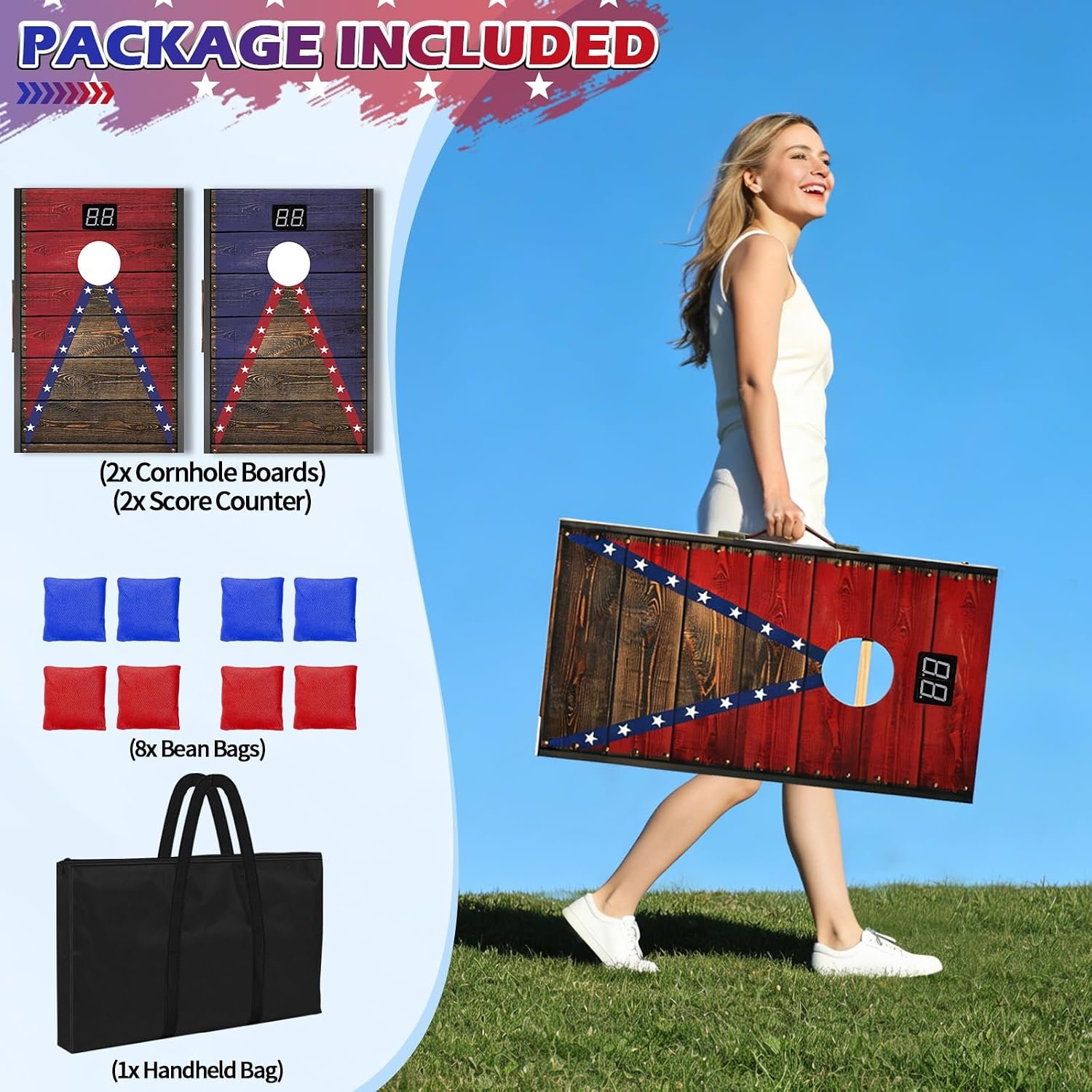 Electronic Cornhole Board Set 4x2ft 3x2ft 2x1ft, Automatic Scoring Corn Hole Games for Adults & Kids, Wooden Portable Cornhole Set with 8 Bean Bags & Carrying Bag for Outdoor, Tailgate, Party - Image 6