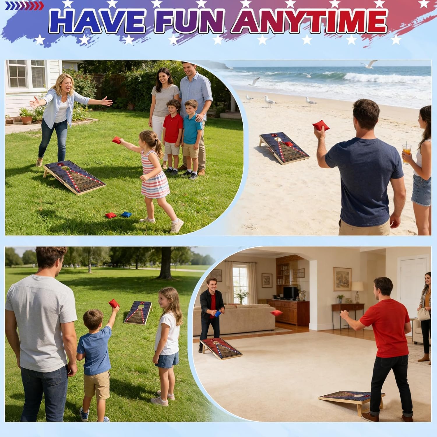Electronic Cornhole Board Set 4x2ft 3x2ft 2x1ft, Automatic Scoring Corn Hole Games for Adults & Kids, Wooden Portable Cornhole Set with 8 Bean Bags & Carrying Bag for Outdoor, Tailgate, Party - Image 7