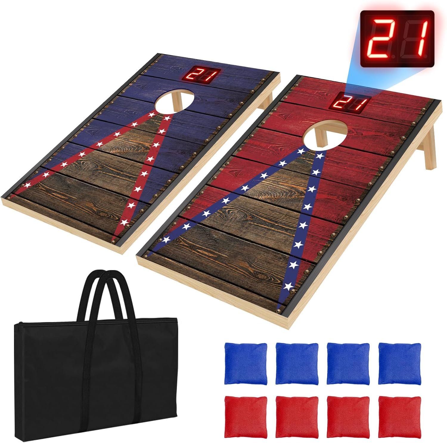 Electronic Cornhole Board Set 4x2ft 3x2ft 2x1ft, Automatic Scoring Corn Hole Games for Adults & Kids, Wooden Portable Cornhole Set with 8 Bean Bags & Carrying Bag for Outdoor, Tailgate, Party - Image 9