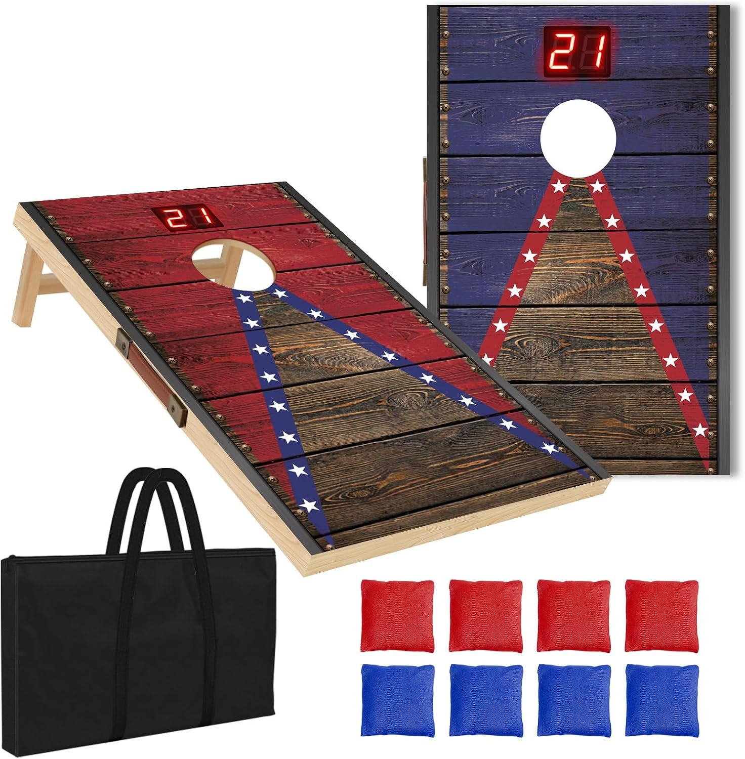 Electronic Cornhole Board Set 4x2ft 3x2ft 2x1ft, Automatic Scoring Corn Hole Games for Adults & Kids, Wooden Portable Cornhole Set with 8 Bean Bags & Carrying Bag for Outdoor, Tailgate, Party - Image 10