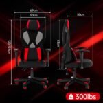 Frassie Gaming Chair with RGB LED Lights, Video Game Chair Ergonomic Computer Gamer Chair with Massage Lumbar Support (Red) - Image 3
