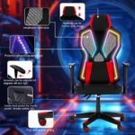 Frassie Gaming Chair with RGB LED Lights, Video Game Chair Ergonomic Computer Gamer Chair with Massage Lumbar Support (Red) - Image 5