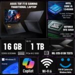 ASUS TUF Gaming F16 5050 Gaming Laptop, Intel Core i5-13450HX, 16" FHD+ 165Hz Anti-Glare 100% sRGB, GeForce RTX 5050, 16GB DDR5, 1TB SSD, RGB Backlit KB, IR Camera, HDMI, Windows 11 Home, w/Bundle - Image 3