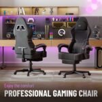 Ferghana Gaming Chair, Velvet Fabric Comfortable Computer Chair with Footrest and Linkage Armrest, Ergonomic High Back Game Chair with Massage Lumbar Support for Adult, Black/Purple - Image 4