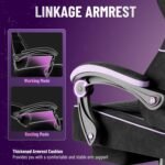 Ferghana Gaming Chair, Velvet Fabric Comfortable Computer Chair with Footrest and Linkage Armrest, Ergonomic High Back Game Chair with Massage Lumbar Support for Adult, Black/Purple - Image 8
