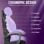 Ferghana Gaming Chair, Velvet Fabric Comfortable Computer Chair with Footrest and Linkage Armrest, Ergonomic High Back Game Chair with Massage Lumbar Support for Adult, Black/Purple - Image 9
