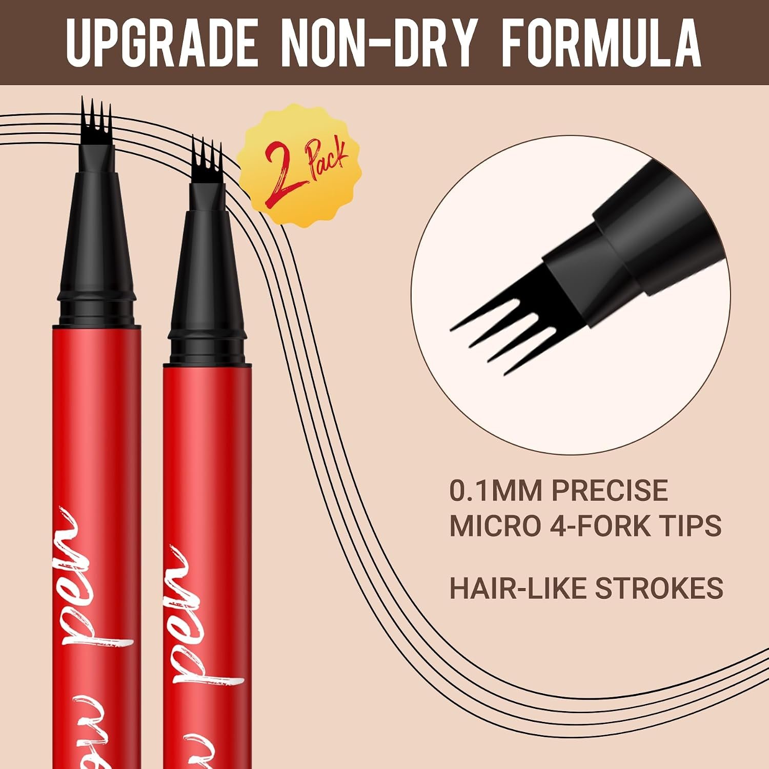 Vevivia Beauty Eyebrow Pencils for Women - Eyebrow Pen 2 Pack, Precise 4-Tip Brow Pencil for Natural-Looking Fuller Brows, Hair-Like Strokes for All Brow Types, Last All-Day Brow Pen, Light Brown - Image 4