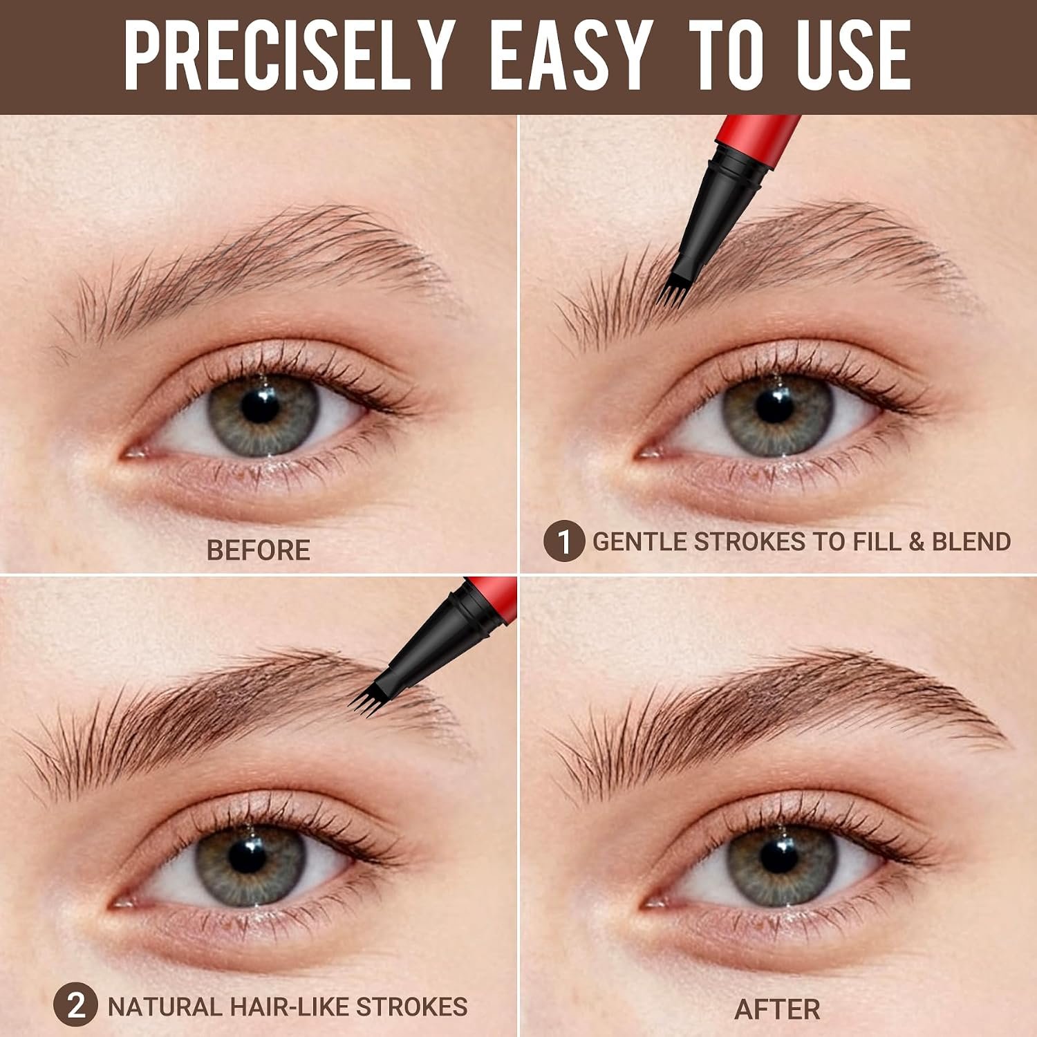 Vevivia Beauty Eyebrow Pencils for Women - Eyebrow Pen 2 Pack, Precise 4-Tip Brow Pencil for Natural-Looking Fuller Brows, Hair-Like Strokes for All Brow Types, Last All-Day Brow Pen, Light Brown - Image 8