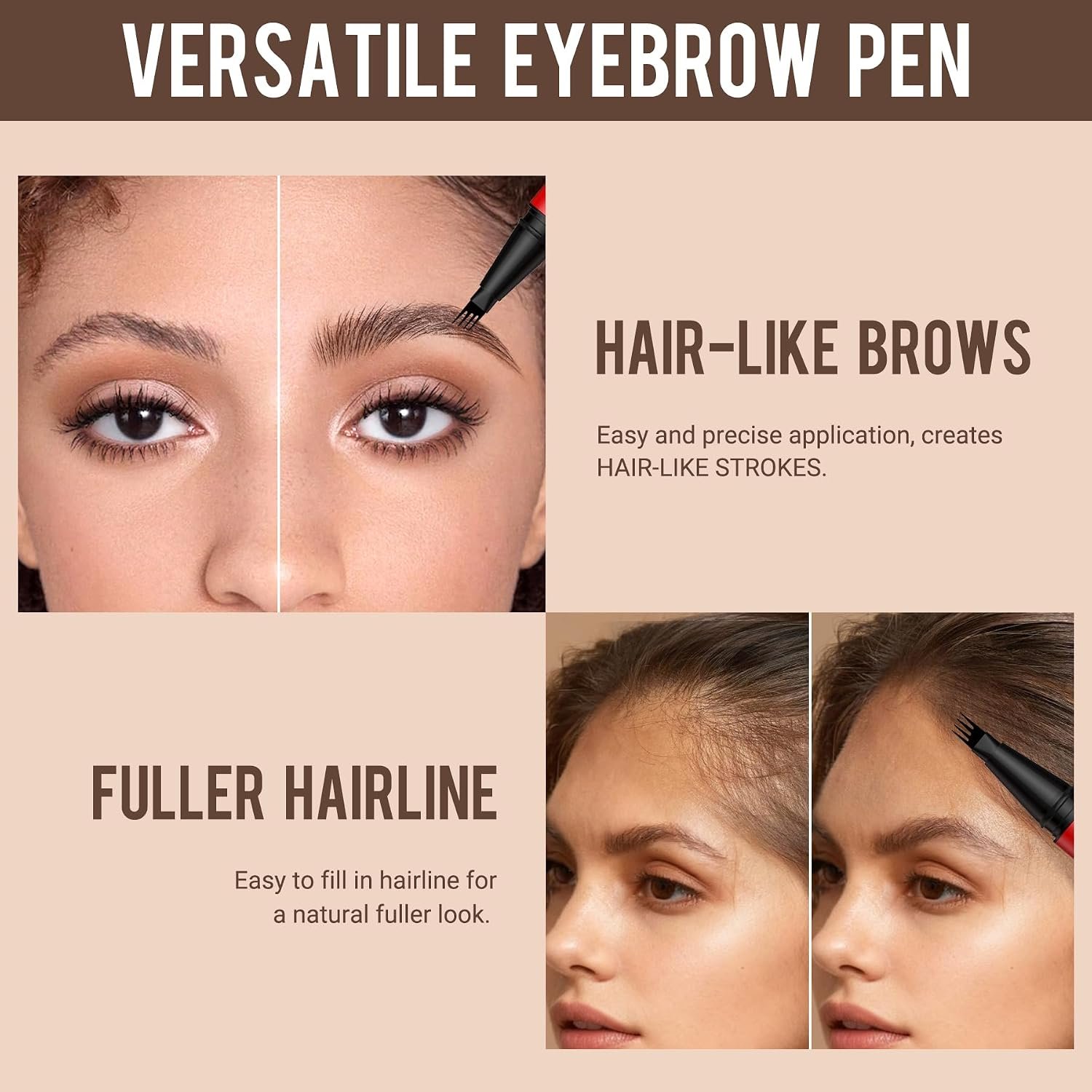 Vevivia Beauty Eyebrow Pencils for Women - Eyebrow Pen 2 Pack, Precise 4-Tip Brow Pencil for Natural-Looking Fuller Brows, Hair-Like Strokes for All Brow Types, Last All-Day Brow Pen, Light Brown - Image 9