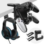 3 In 1 PC Gaming Headphone & Controller Stand Holder, Clamp On Headset Hanger with 360° Rotation Hook, Under Desk Cable Clip Organizer Earphone Storage Rack, Universal XBOX PS5 PS4 Switch Gift, Black - Image 2