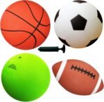 AppleRound 4-Pack Sports Balls for Toddlers & Kids with Pump – 5-Inch Soccer Ball, Basketball, Playground Ball & 6.5-Inch Football – Soft Small Balls for Indoor/Outdoor Play (Ages 2-7) - Image 2