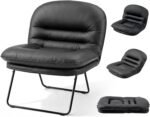 DUMOS PU Leather Foldable Chairs for Bedroom, Comfy Saucer Chair, Dorm & Gaming, Foldable Fashion Floor Chair with Back Support for Small Spaces,Black - Image 2