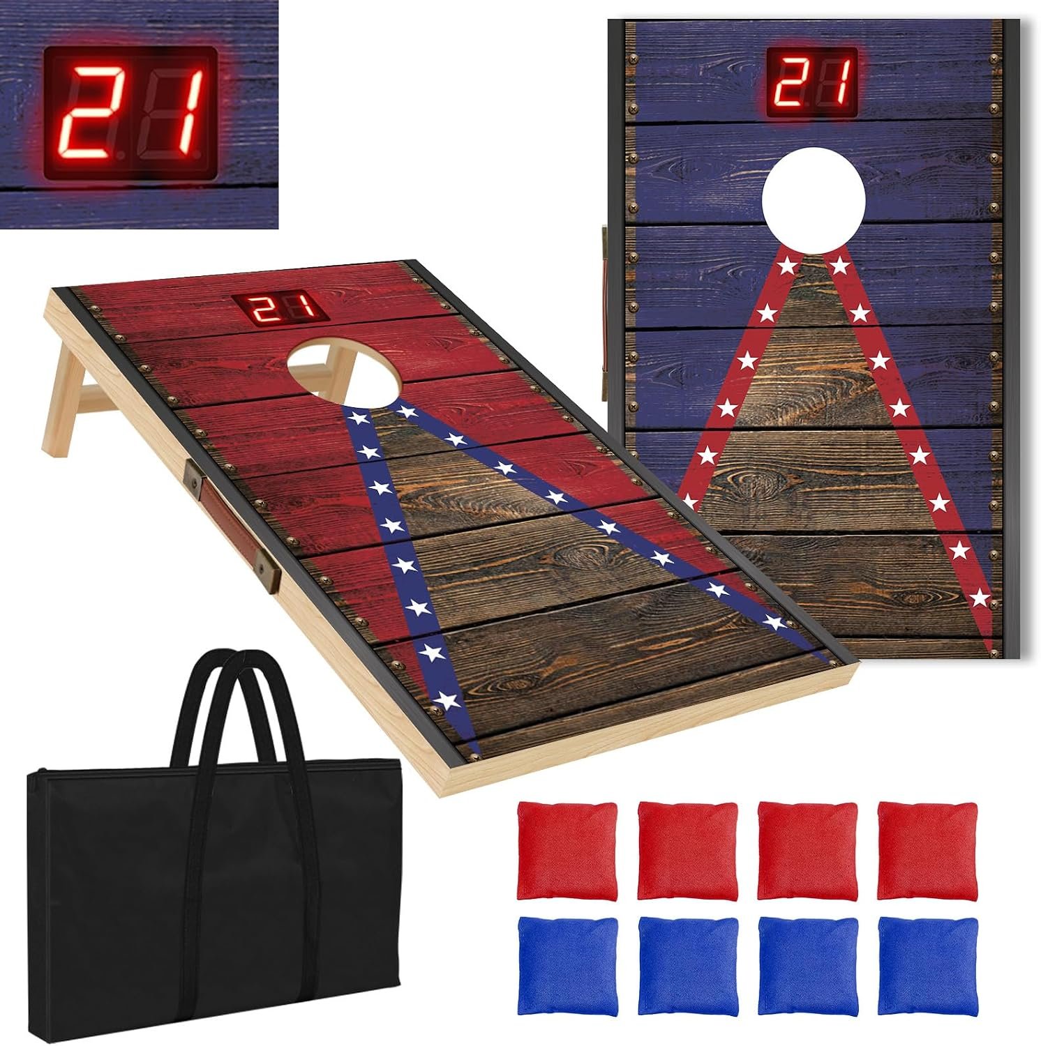 Electronic Cornhole Board Set 4x2ft 3x2ft 2x1ft, Automatic Scoring Corn Hole Games for Adults & Kids, Wooden Portable Cornhole Set with 8 Bean Bags & Carrying Bag for Outdoor, Tailgate, Party - Image 2