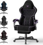 Ferghana Gaming Chair, Velvet Fabric Comfortable Computer Chair with Footrest and Linkage Armrest, Ergonomic High Back Game Chair with Massage Lumbar Support for Adult, Black/Purple - Image 2