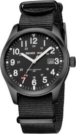 GOLDEN HOUR Men's Nylon Slip-Thru Strap Watch with Military Time Easy Read Dial Glowing Hands - Image 2
