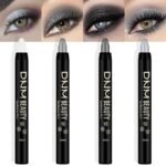 Kaely 4Pcs Metallic Shimmer Smoky Eye Shadow Sticks, Pearl White Dazzling Grey Gray Pearl Black Silver, Smokey Eyeliner Pencil Eyeshadow Palette Goth Halloween Makeup, Eye Brightener Stick for Women - Image 2