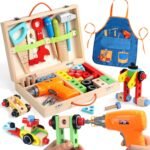 Kids Tool Set with Drill, Educational Montessori Toys for 3 Year Old Boys 44 Pcs STEM Kids Toys Wooden Toddler Tool Set with Apron & Box Birthday Gifts for 3 4 5 Year Old Boy Girl - Image 2