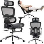 Mesh Ergonomic Office Chair with Footrest,High Back Mesh Gaming Chair with Lumbar Support,Adjustable Headrest and Armrests for Home Office Desk Chair (Modern, Black) - Image 2