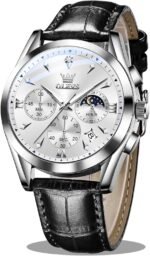 OLEVS Men's Leather Analog Quartz Watch - Luxury Chronograph Wristwatch with Date, Waterproof, Luminous - Dress Style - Image 2