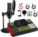 Podcast Microphone Bundle with Live Sound Card Audio Mixer, Podcast Equipment Bundle Sound Board with 3.5mm Condenser Microphone for Pc/Phone Live Streaming Singing Gaming,Voice Changer, Denoise - Image 2