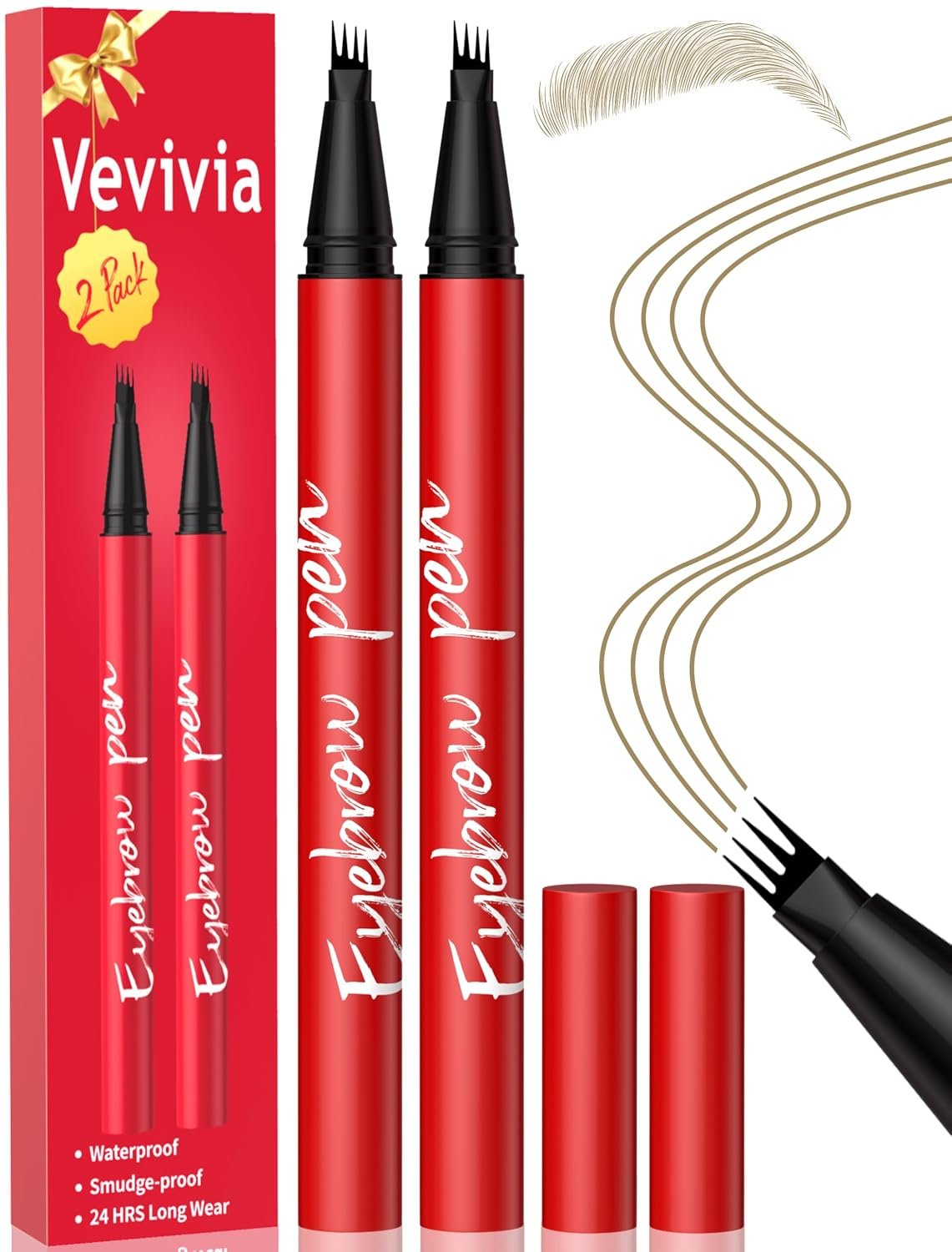 Vevivia Beauty Eyebrow Pencils for Women - Eyebrow Pen 2 Pack, Precise 4-Tip Brow Pencil for Natural-Looking Fuller Brows, Hair-Like Strokes for All Brow Types, Last All-Day Brow Pen, Light Brown - Image 2