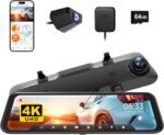 WOLFBOX G850 12" 4K Rear View Mirror Camera with 5.8GHz WiFi and Voice Control, Smart Mirror Dash Cam Front and Rear, Backup Camera with 1080P, Dash Cam with WDR, Includes 64GB Card & GPS - Image 2