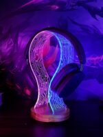 YuanDian Headphone Stand, Walnut Wood Headset Holder with Blue Pink LED Night Light for Gamers, Men, and Music Lovers - Perfect Desk Gift Idea - Image 2