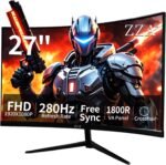 ZZA 27 Inch Curved Gaming Monitor 280Hz, FHD 1080P PC Monitor, 1ms Gamer Screen, AMD FreeSync Premium, 100% sRGB, VESA Mountable, Eye Care Computer Monitor for Gaming Home Office - Image 2